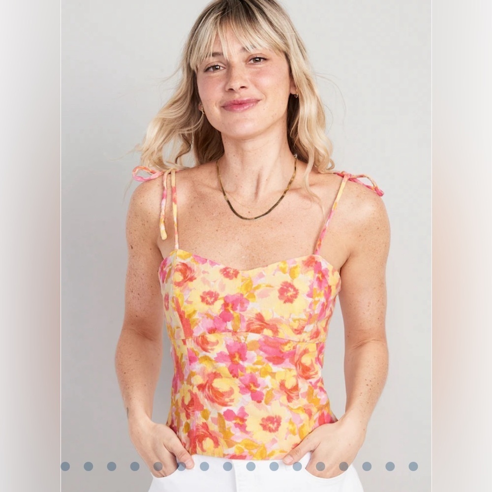 🆕 Old Navy | Fitted Linen-Blend Tie-Shoulder Cropped Cami Top Size Large